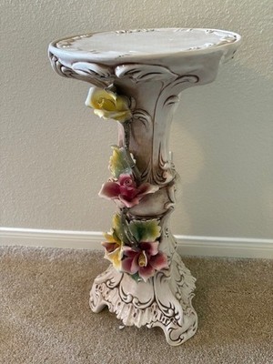 Vintage Italian, Capodimonte, Porcelain Pedestal Column-Decorative Floral Design