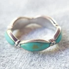 Sterling Silver 925 Turquoise Marquise Band Ring - Vintage Stackable - Size 7.5