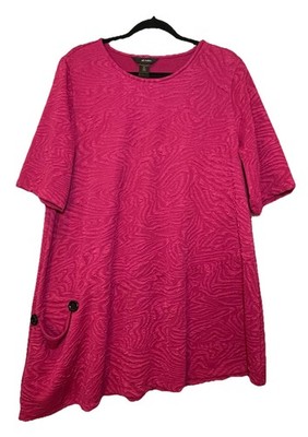 Ali Miles Asymmetrical Tunic Top Size XL Fuchsia Textured Knit Artsy Lagenlook