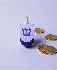 Large Hand Painted Wooden Purple Hanukkah Dreidel Decoration, Jewish Gifts