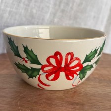Lenox Holiday Bowl 5 Ivory Holly Red Bow Gold...