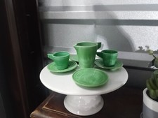 Akro Agate Jade Slag Glass Mini Children's Play Set -4 Plates/Pitcher/2 Cups