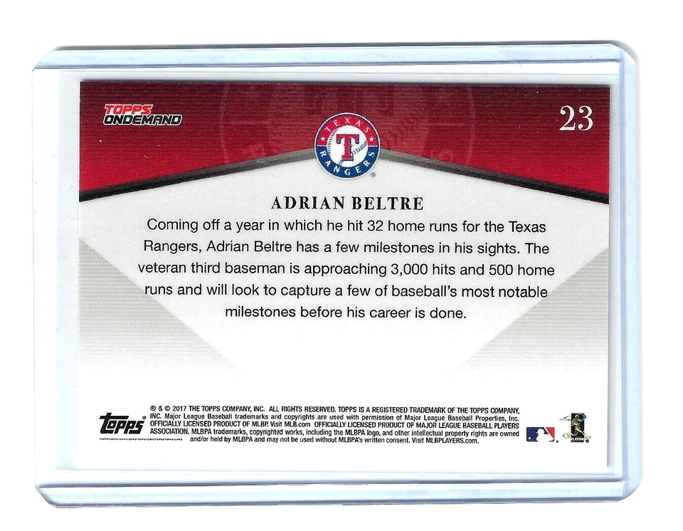 ADRIAN BELTRE 2017 TOPPS ON DEMAND SET 2 CARD 23! CHASING 600 HR! TEXAS RANGERS - Image 2 of 2