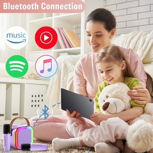 Kids Karaoke Machine for Girls Gifts: Mini Portable Singing Purple With 2 Mic - Picture 4 of 7