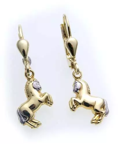 Children Earrings Horse Real 585 14 Carat Yellow Gold Pendant Horses To