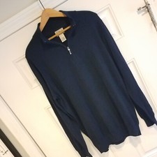 LL BEAN Navy Mens 1/4 Zip Cotton Cashmere Mock Neck Sweater Size L Tall FF-19