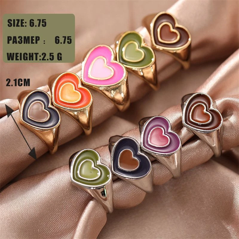 Chunky Love Heart Rings Gold Silver Color Drip Ring Yin Yang Metal