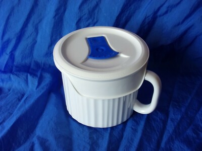 CorningWare FRENCH WHITE Pattern Mug Soup Bowl w/ Vented Lid Corning Corelle