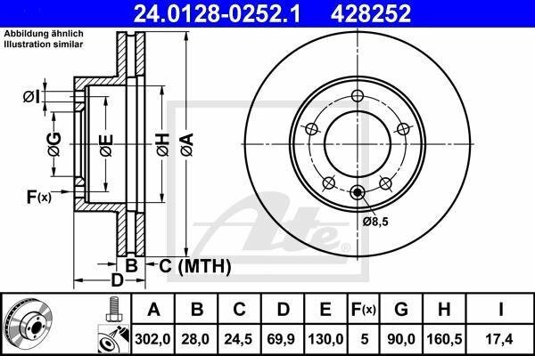 Jeu de disques de frein ATE 24.0128-0252.1 de qualité fonte supérieure