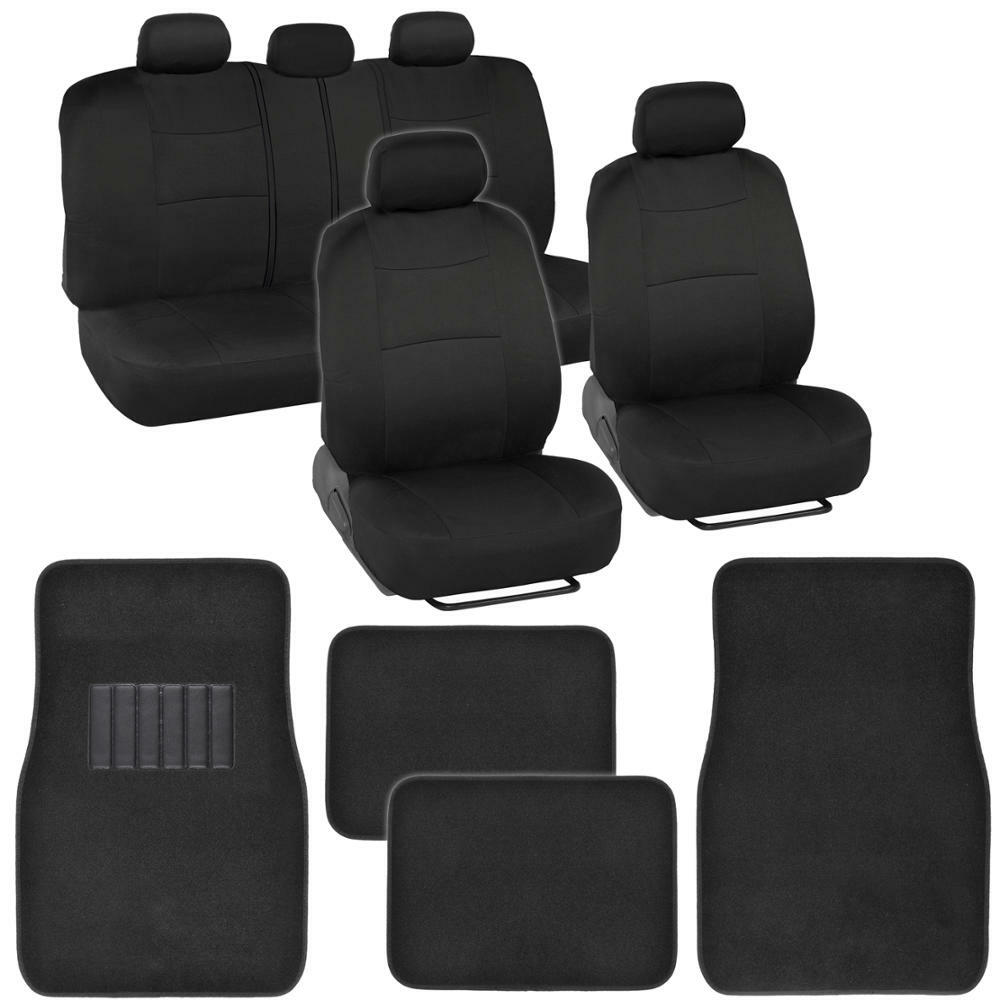 New Car Seat Covers w/ Headrest & Carpet Floor Mats Full Black Interior Set⭐⭐⭐⭐⭐