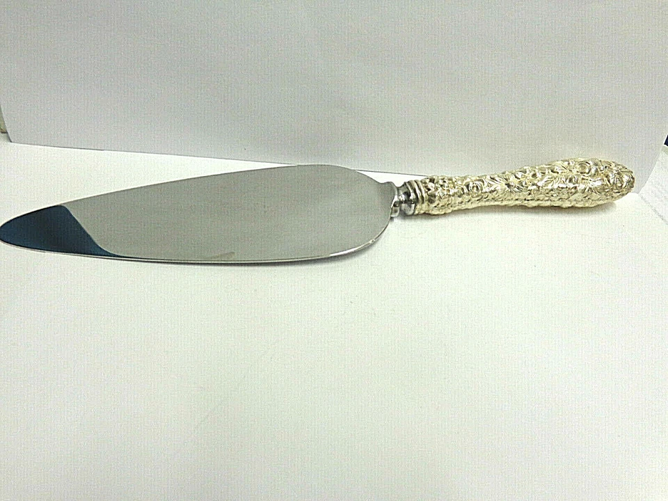Cuchillo para pasteles de plata de ley patrón Stieff Repousse talla 9,75 pulgadas LG WGT 97,8 gramos Foto 3 de 4
