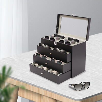 Elegant 4-Layer Eyeglass and Jewelry Organizer with Lockable Design