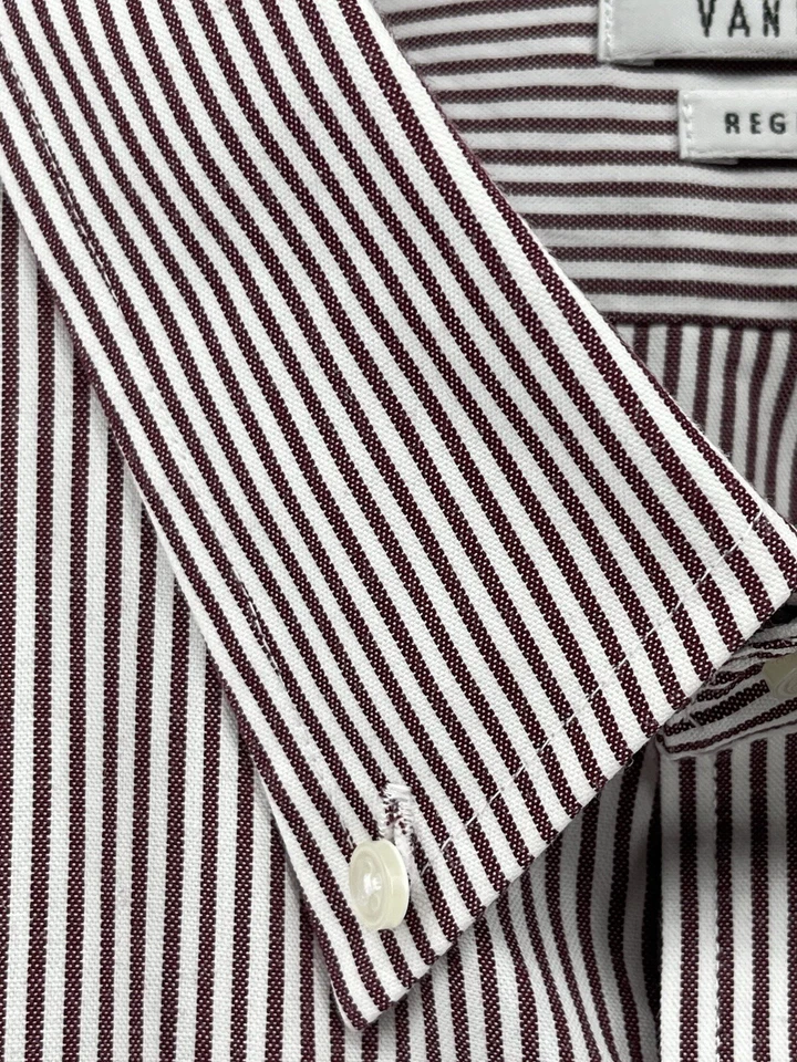 Van Heusen Button Up Shirt Mens Size 19.5 36/37 Purple White Stripe Fast Ship - Image 2 of 4