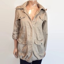 Hurley Cargo Jacket Womens Size Xs Khaki Hooded Roll Tab Utility Split Hem