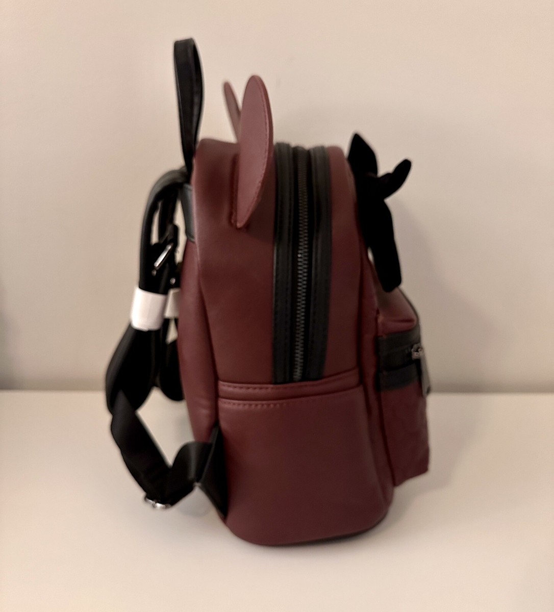 Loungefly Quilted Backpack with Ears and Bow - Burgundy and Black s-l400.jpg main image 3