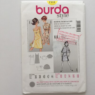 Burda 7113 Retro Etuikleid Cape Jacke Oberteil hochgeschlossen Damen neu ungeschnittenes Muster