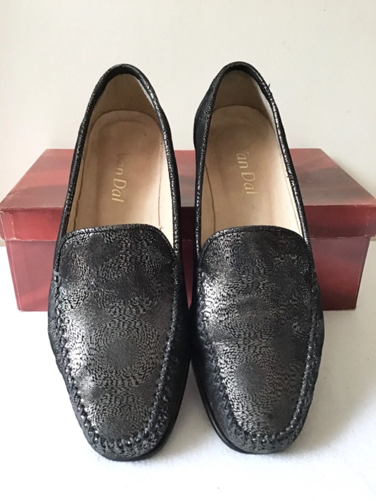 VANS MOCASSINI SLIP ON VAN DAL REEDHAM DESIGN NERO E ARGENTO TUTTA PELLE TAGLIA 6 39 5