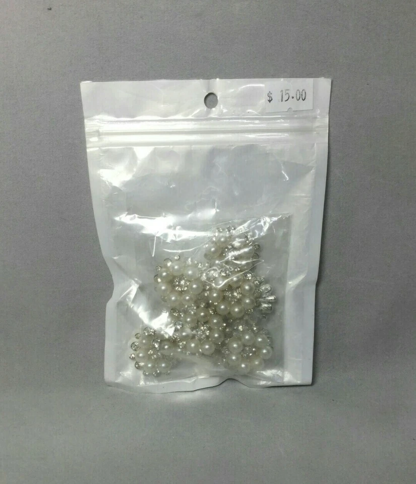 Round Pearl Rhinestone Silver Decorative Button Embellishment 10 pk - Image 3 of 3