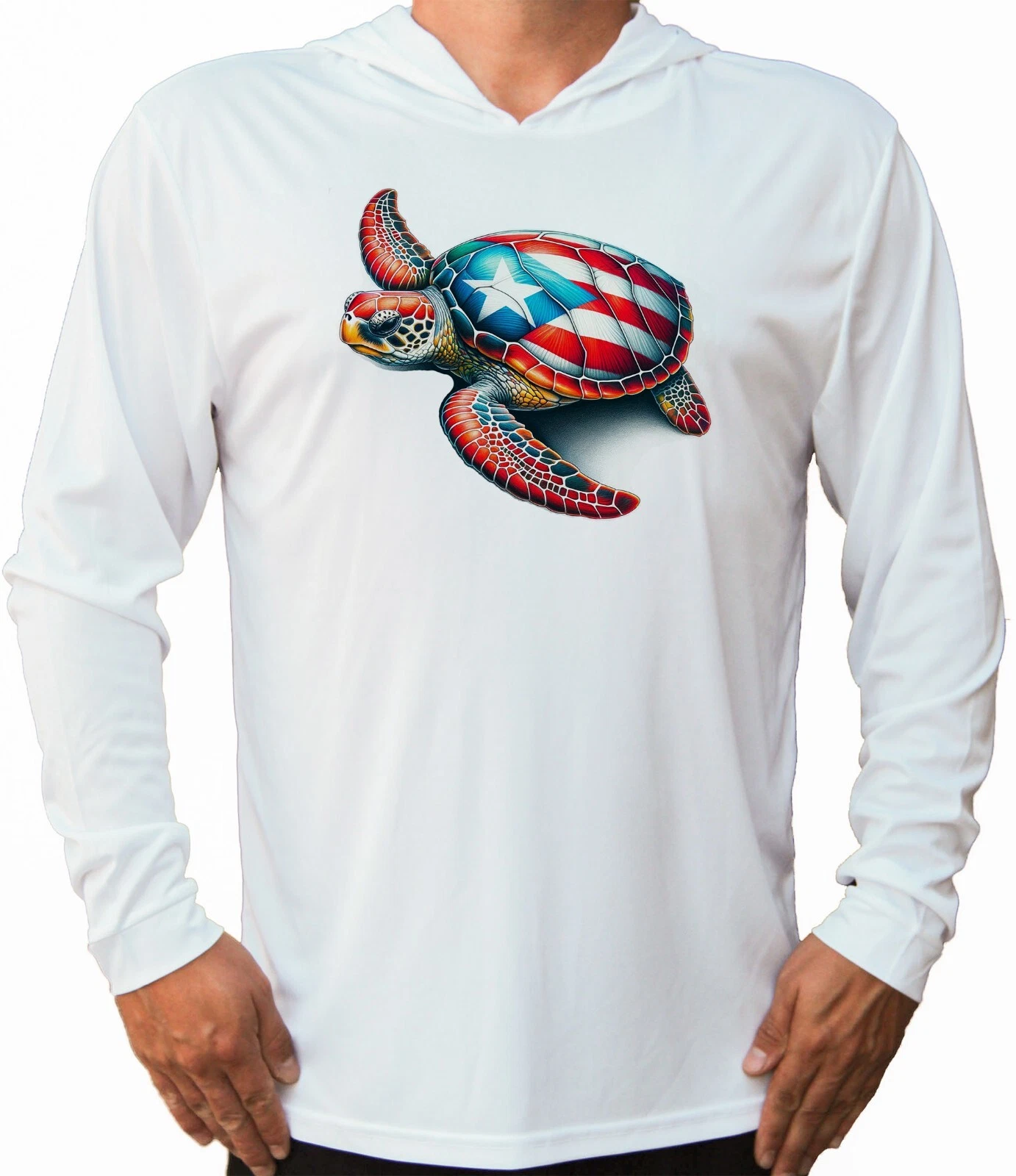 Puerto Rico Flag Sea Turtle Ocean UV UPF 50 Long Sleeve T-Shirt Hood Sport