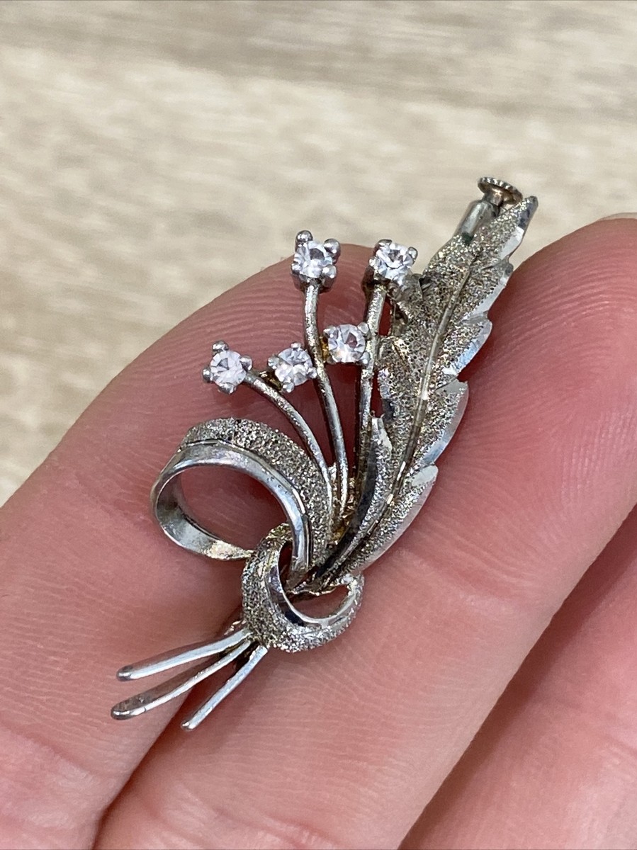 Broche Ancienne Argent Massif 925 - Style Art Déco/Nouveau Avec Motifs Feuillages