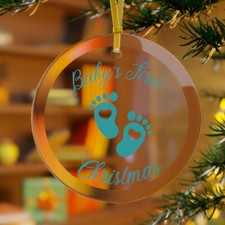 Glass Ornament: Baby's First Christmas Blue 