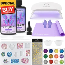 UV Resin Kit 200g with UV Light, Molds and Casting Tools -Super Clear, Hard, Low