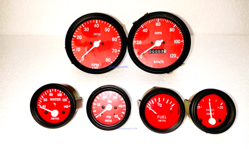 Smiths Replica Kit- ElecTempOilFuelAmp + Speedo 0-120 KMH + 0-80 RPM ...