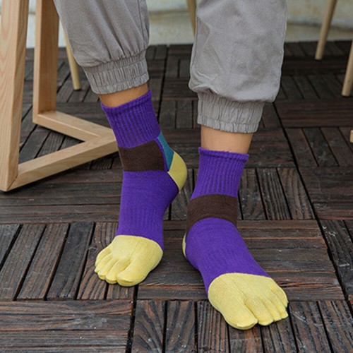1pair Men Cotton Crew Five Finger Toe Ankle Striped Breathe Solid Sport Socks ^ - Picture 12 of 18