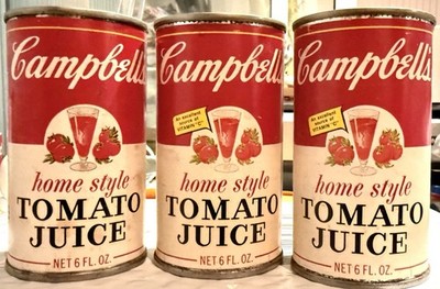 VINTAGE Campbells Home Style Tomato Juice Can Empty W/Paper Label 60 s? Tv Prop