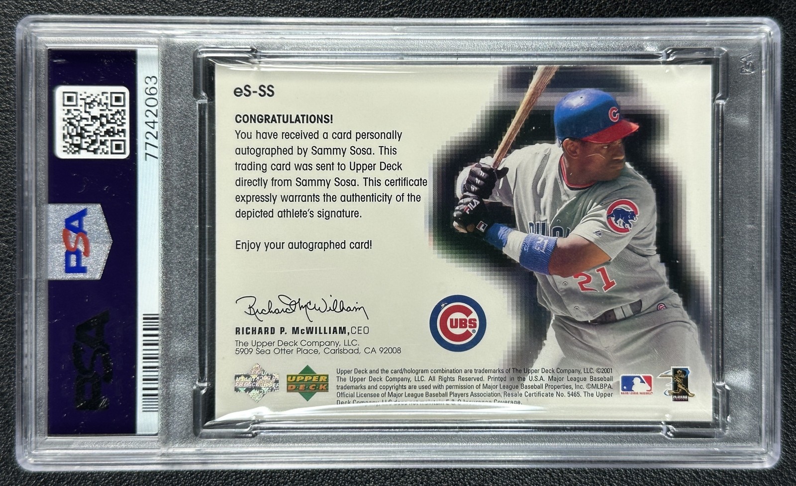 POP 3 SAMMY SOSA PSA 10 2001 UPPER DECK #ES-SS E|VOLVE EVOLVE AUTO 127/200 CUBS view 2
