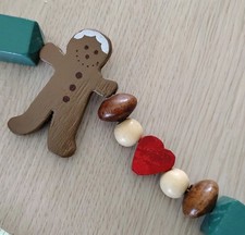 4 Strands 36 FT Beaded Wood Garland Gingerbread Man Hearts Rustic Tree Christmas