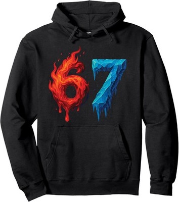 67 Six Seven Flaming Ice Brainrot Meme for Kids Unisex Hooded Sweatshirt