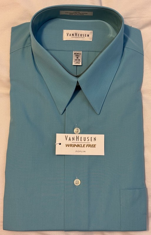 Man’s Dress Shirt, 16 Neck, 34-35 Sleeves, Color Blue Crystal, by Van Heusen
