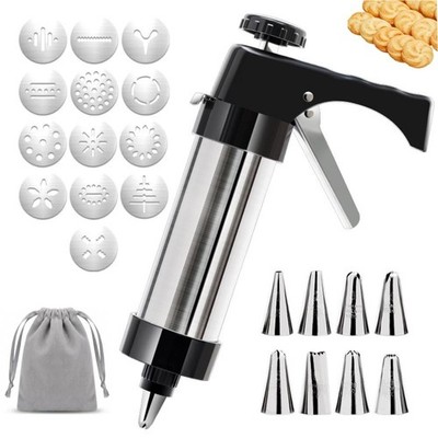 Stainless Steel Cookie Press Kit with 13 Cookie Discs & 8 Piping Tips, Includ...
