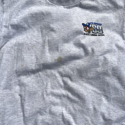 古着 90s johnson & johnson ヴィンテージTシャツ 白 VTG 90s Big Johnson #69 Racing Single Stitch White/Gray 100