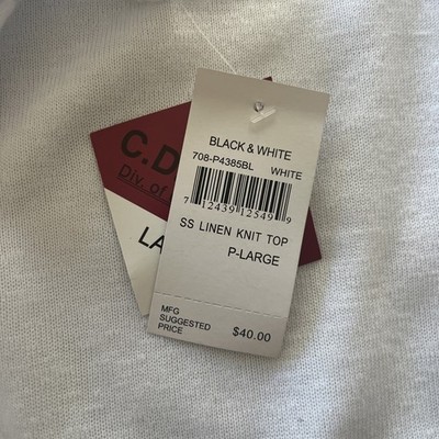 CD Daniels Petites 100% Linen Knit Short Sleeve Rhinestones Top