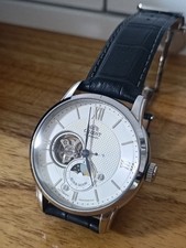 Orient f6r4-uaa0 Watch Silver Dial Black Leather Moon Phase Rare Vintage