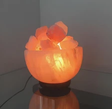 Pink Salt Lamp Himalayan with Natural Salt Chunks, H = 3.75" , diam =6