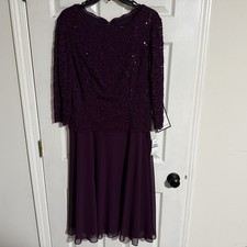 Alex Evenings Popover Lace Bodice A Line Chiffon Dress Size 16 Women Deep Plum