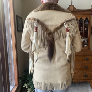 Vtg. Handmade Elk Skin Mountain Man Reenactment Jacket Fringed Men’s Medium
