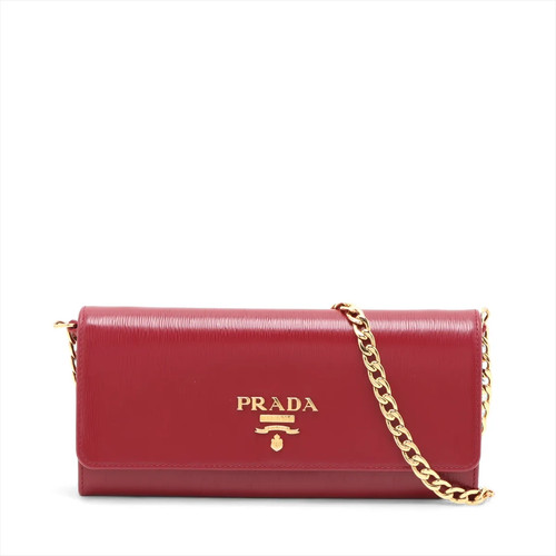 Prada Vitello Move Leather Chain Wallet Red 1MT290