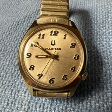 Vintage Bulova Accutron 10K RGP Men’s Watch Gold Dial New Batt Works Great