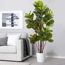 Artificial Fiddle Leaf Fig Tree, 5 Ft Faux Tree with 102 Leaves, Fake Green Plan