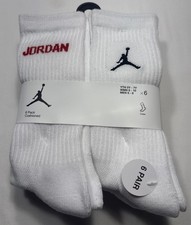 Jordan Cushioned Crew Socks White BJ0343-001 6 Pairs Men  s Sz Med 6-8 FREE SHIP