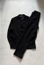 Vintage VERSACE CLASSIC Black Wool Suit Set Jacket Pants Covered Placket IT 54R