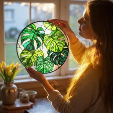 Monstera Stained Glass Suncatcher Window Decor Tropical Plant Lover Gift
