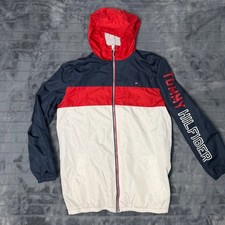 Tommy Hilfiger Boys XL 20 Colorblock Hooded Windbreaker Jacket Navy Red White