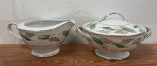 Vintage Noritake Lynwood 5307 Creamer & Covered Sugar Bowl Green Leaf Japan