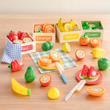 Play Food Toys for Kids, Pretend Wooden Toy Food with Cutting Fruit Toys, Knife,