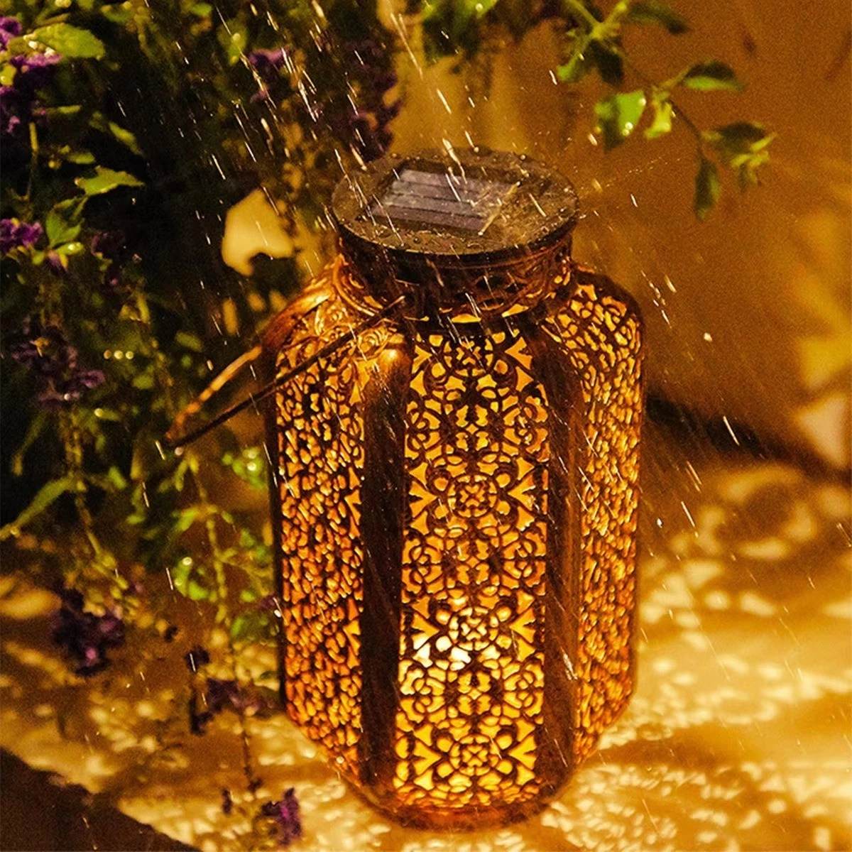 Moroccan-Style Iron Solar Lantern – Decorative Outdoor Hanging Light
